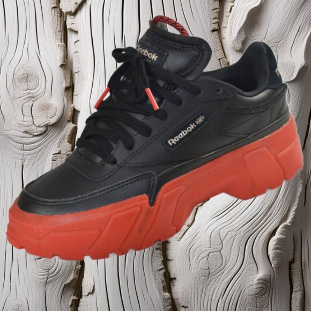 Reebok Club C Cardi Black Contrast Red Platform Leather Lace-Up, Size 6.5 - Picture 5 of 10